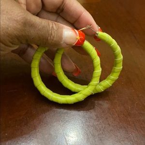 Green Leather hoop earrings